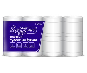 Туалетная бумага SoffiPRO Premium, 3 сл., 30 м., 8 рул.