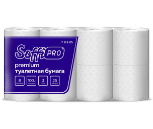 Туалетная бумага SoffiPRO Premium, 3 сл., 25 м., 8 рул.
