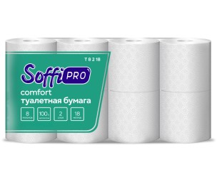 Туалетная бумага SoffiPRO Comfort, 2 сл., 18 м., 8 рул.