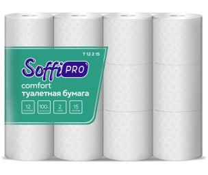 Туалетная бумага SoffiPRO Comfort, 2 сл., 15 м., 12 рул.
